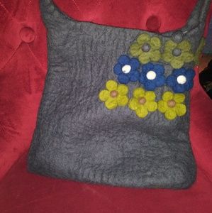 Felt Handmade Flower Embemlished Shoulder Bag